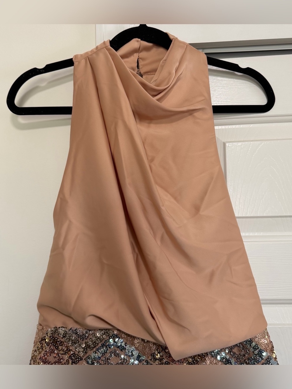 ASOS Silver Copper Swoop Neck Sequin Open Back Dress Size 8, NWT - Picture 4 of 14